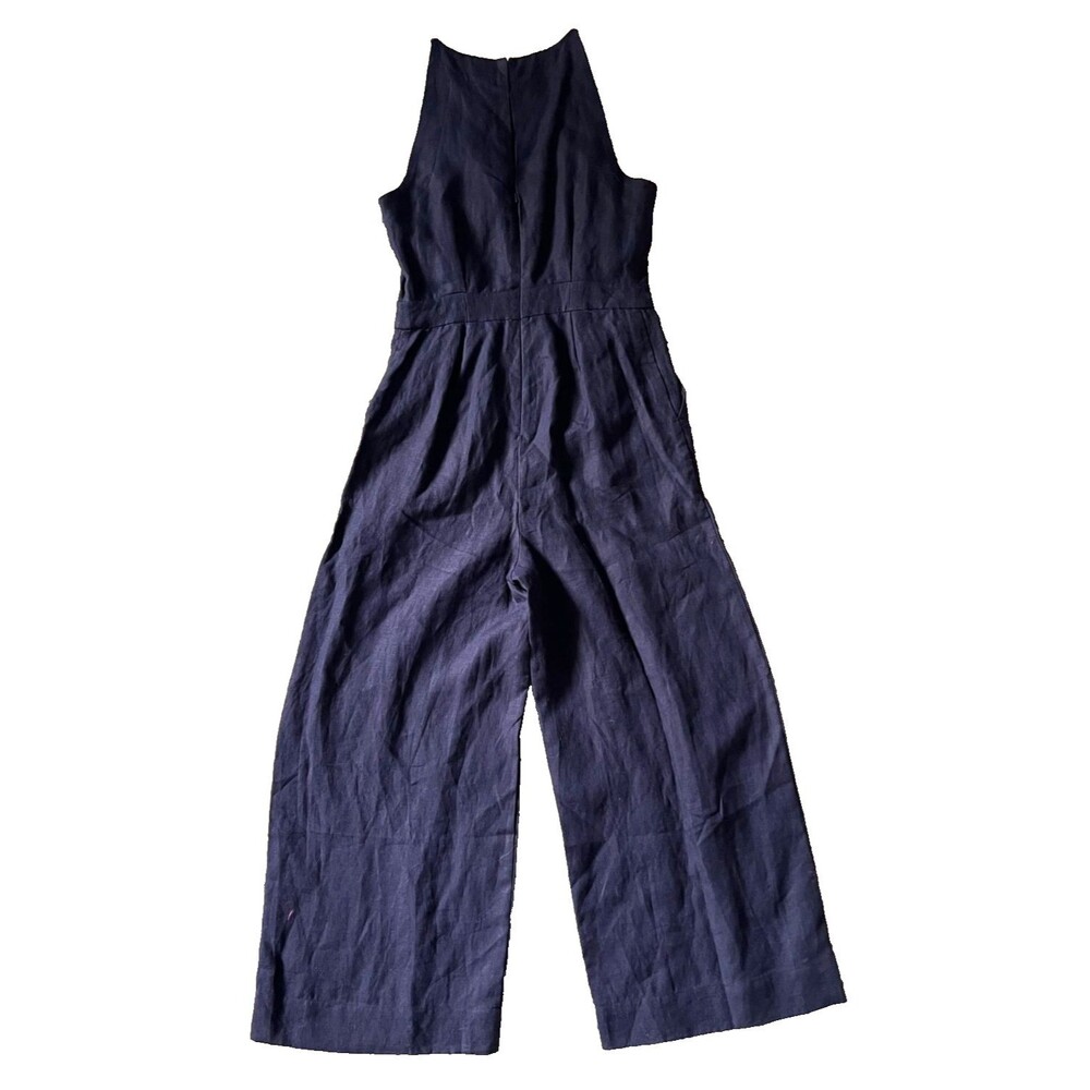 NWT Boden 100% Linen Wide Leg Jumpsuit Women's 2R Halter Neck Navy Blue Resort - Picture 4 of 13